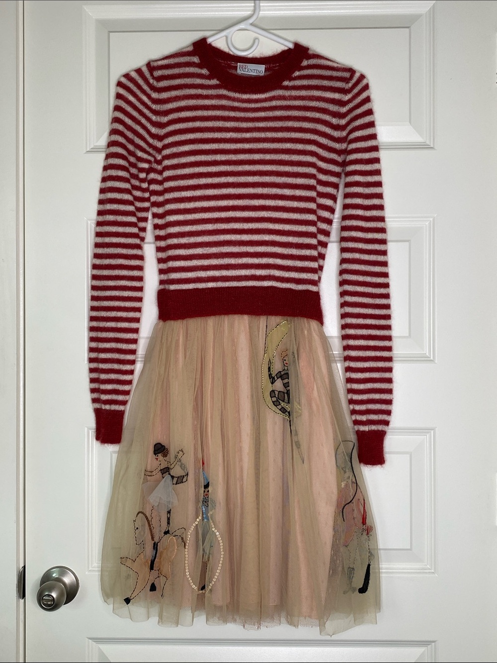 SUPER RARE RED Valentino Red and Cream Striped Sweater Tulle Circus Dress